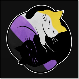 Nonbinary Eternal Yin Yang Cat Posters and Art